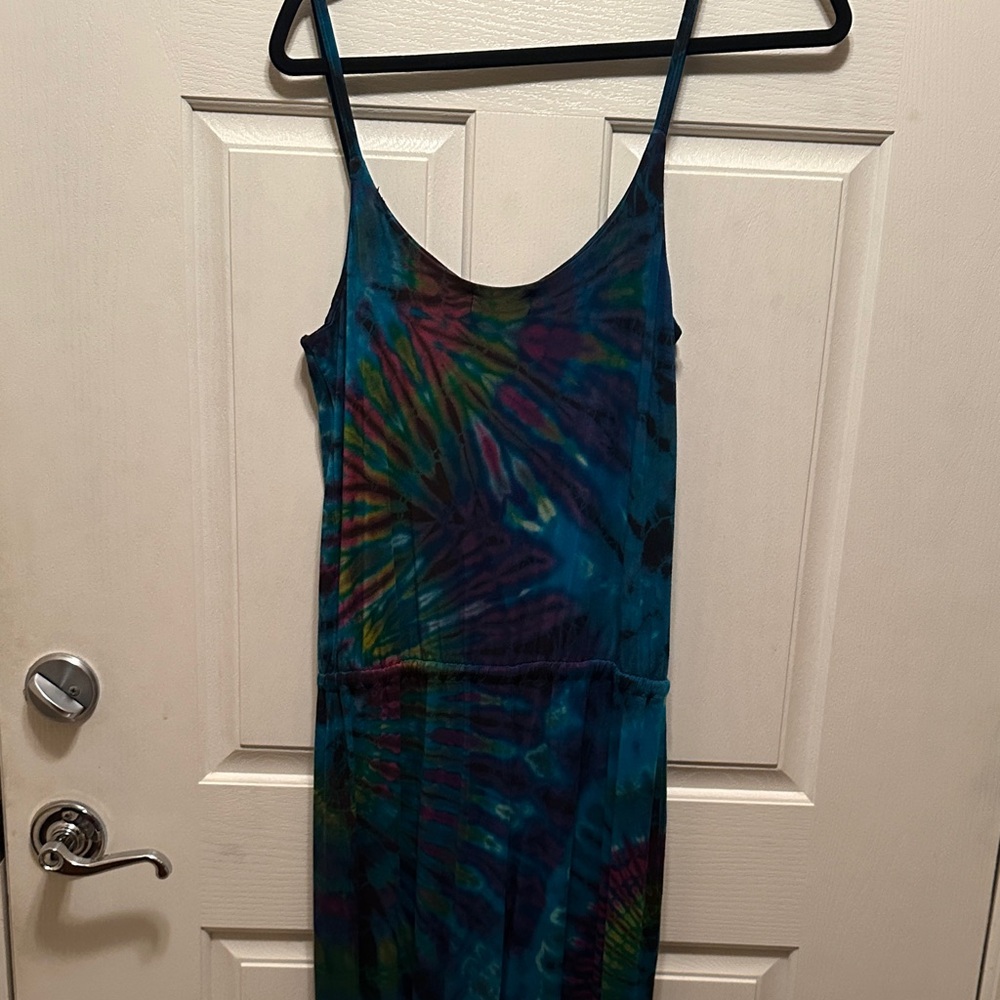 Kathmandu Imports Soft Knit Tie-Dye Sleeveless Jumpsuit - Teal Multicolor - Picture 9 of 9